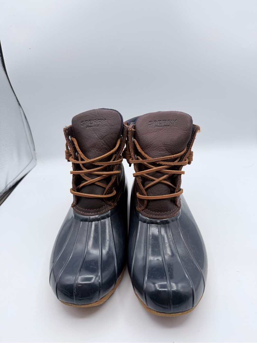 Sperry womens Brown and Navy Duck Boots 8.5